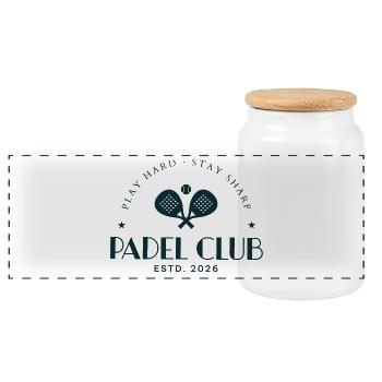 Padel Club Play Hard Stay Sharp Sport - Panorama Keksdose mit Holzdeckel - Weiß - Vorne