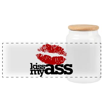 Kiss my ass - Panoramic Cookie Jar with Wooden Lid - white - Front