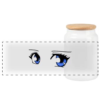 manga eyes - Panoramic Cookie Jar with Wooden Lid - white - Front