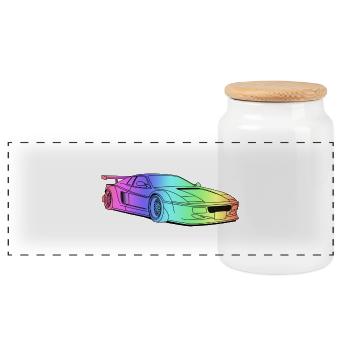 cool car colourful - Panoramic Cookie Jar with Wooden Lid - white - Front