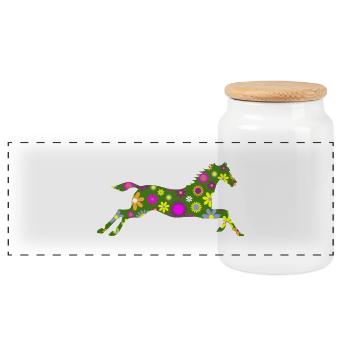 horse - Panoramic Cookie Jar with Wooden Lid - white - Front