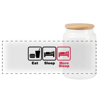 eat sleep more sleep 2c - Panoramic Cookie Jar with Wooden Lid - white - Front
