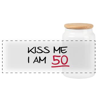 kiss me i am 50 birthday (de) - Panorama Keksdose mit Holzdeckel - Weiß - Vorne