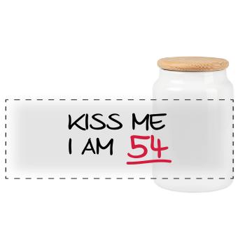 kiss me i am 54 birthday (fr) - Boîte à biscuits avec couvercle en bois - blanc - Devant