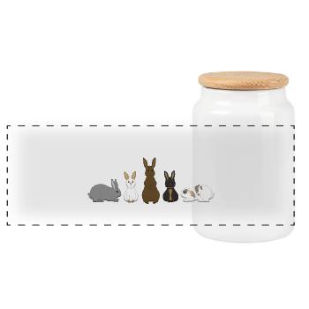 Fünf Kaninchen - Panorama Keksdose mit Holzdeckel - Weiß - Vorne