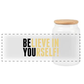 believe in yourself - be you - Panoramic Cookie Jar with Wooden Lid - white - Front