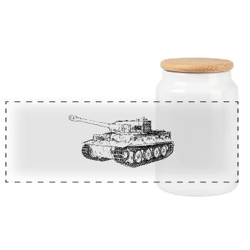Panzer Königstiger Tiger - Panorama Keksdose mit Holzdeckel - Weiß - Vorne