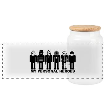 My personal heroes - Panoramic Cookie Jar with Wooden Lid - white - Front