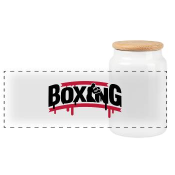 boxing_1_f2 - Panoramic Cookie Jar with Wooden Lid - white - Front