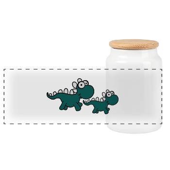 2 sweet little cute baby Dinos children - Panoramic Cookie Jar with Wooden Lid - white - Front