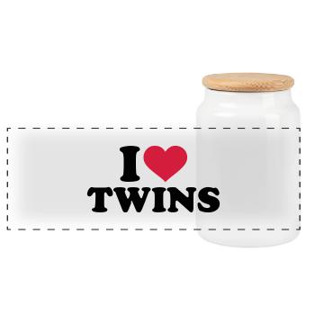 I love twins - Panoramic Cookie Jar with Wooden Lid - white - Front