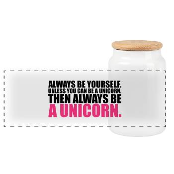 always be yourself unicorn funny - Panoramic Cookie Jar with Wooden Lid - white - Front