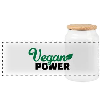 Vegan Power - Panoramic Cookie Jar with Wooden Lid - white - Front