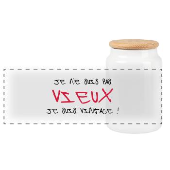 Je ne suis pas vieux, je suis Vintage ! - Panoramic Cookie Jar with Wooden Lid - white - Front