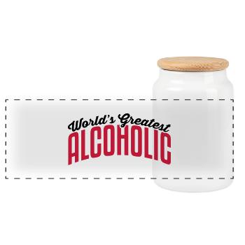 worlds greatest alcoholic 2col copy - Panoramic Cookie Jar with Wooden Lid - white - Front
