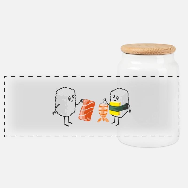 Sushi Shopping - Panorama Keksdose mit Holzdeckel - Weiß