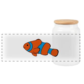 Clown Fish Drawing - Panoramic Cookie Jar with Wooden Lid - white - Front