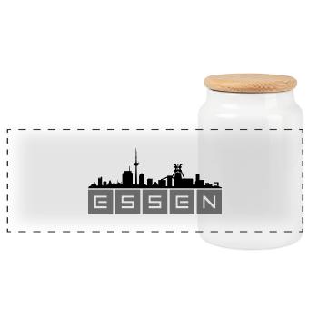 Skyline Essen - Panorama Keksdose mit Holzdeckel - Weiß - Vorne