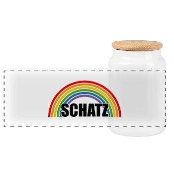 Regenbogen Schatz - Panorama Keksdose mit Holzdeckel - Weiß - Vorne