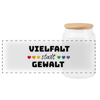 Regenbogenherzchen Vielfalt statt Gewalt LGBT lgbt - Panorama Keksdose mit Holzdeckel - Weiß - Vorne