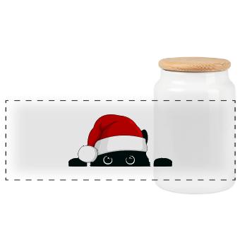 Kiwi the Cat - Xmas - Panorama Keksdose mit Holzdeckel - Weiß - Vorne