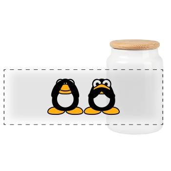 2 Penguins Talking Nothing See Mute Blind Friends - Panoramic Cookie Jar with Wooden Lid - white - Front