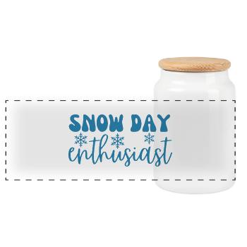 Funny Snow Day Enthusiast, Humor Winter Season - Panoramic Cookie Jar with Wooden Lid - white - Front