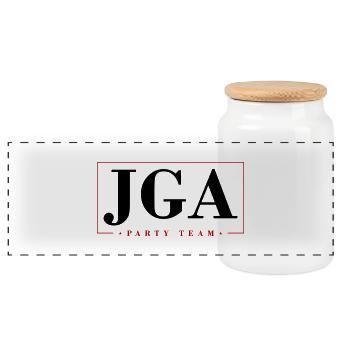 Jga Party Team Junggesellenabschied - Panorama Keksdose mit Holzdeckel - Weiß - Vorne