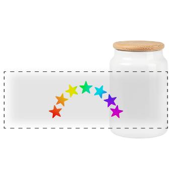 bunte Sterne - Regenbogen Farbverlauf - Panorama Keksdose mit Holzdeckel - Weiß - Vorne