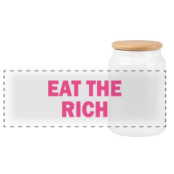 Eat the rich - Panoramic Cookie Jar with Wooden Lid - white - Front