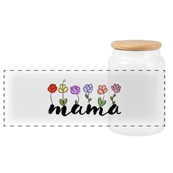 Mom - Flowers Mother's Day Mom - Panoramic Cookie Jar with Wooden Lid - white - Front