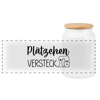 Plätzchen-Versteck 🍪🤫 - Panorama Keksdose mit Holzdeckel - Weiß - Vorne