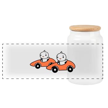 2 oiseaux conduisant une course de voiture rapide course de voiture - Boîte à biscuits avec couvercle en bois - blanc - Devant