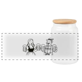 Mr Bier und Frau Bier - Panorama Keksdose mit Holzdeckel - Weiß - Vorne