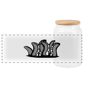 Tentacle Kraken Monster Bottom Hole Alien Horror - Panoramic Cookie Jar with Wooden Lid - white - Front