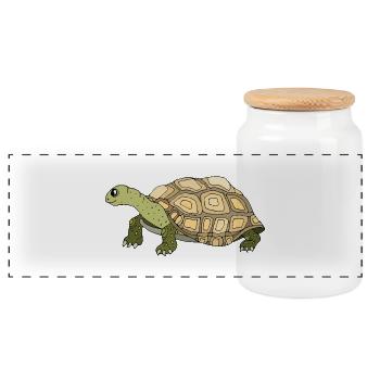 Tortoise - Panoramic Cookie Jar with Wooden Lid - white - Front