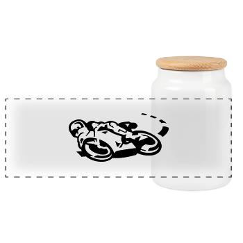 motoracer_neg - Panoramic Cookie Jar with Wooden Lid - white - Front