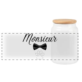 Monsieur. Patte de chien et noeud papillon. - Boîte à biscuits avec couvercle en bois - blanc - Devant