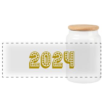 2024. FROHES NEUES JAHR. SILVESTER. NEUJAHR - Panorama Keksdose mit Holzdeckel - Weiß - Vorne