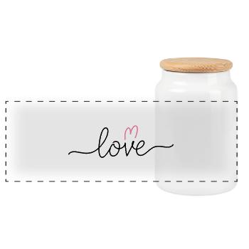 Love V-Heart – Schlichter und moderner Love-Schrif - Panorama Keksdose mit Holzdeckel - Weiß - Vorne