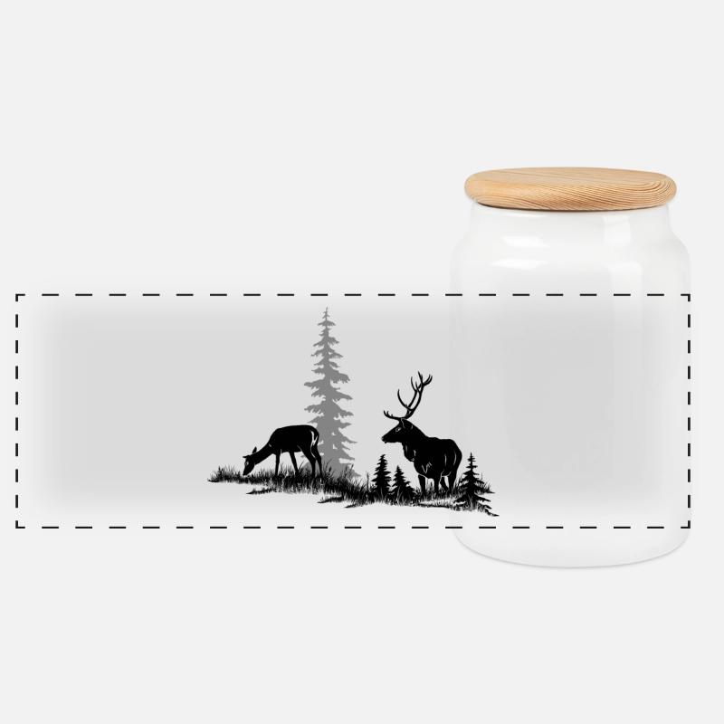 Cerf élaphe dans la forêt - Boîte à biscuits avec couvercle en bois - blanc