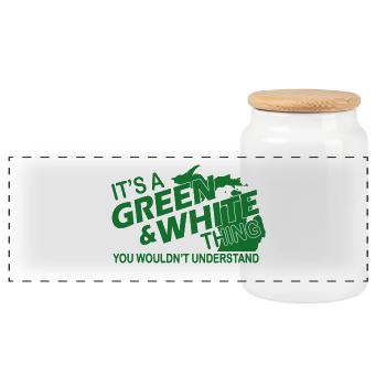 ITS A GREEN AND WHITE THING - Panorama Keksdose mit Holzdeckel - Weiß - Vorne