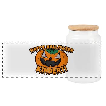 Kuerbis - Happy Halloween Kinder!! - Panorama Keksdose mit Holzdeckel - Weiß - Vorne