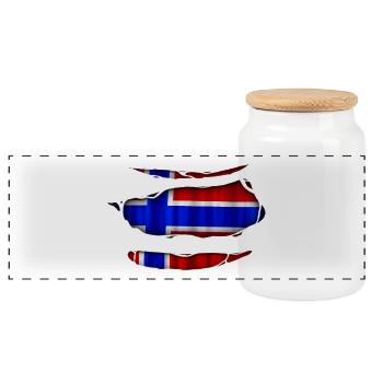 Norway flag torn 017 - Panoramic Cookie Jar with Wooden Lid - white - Front