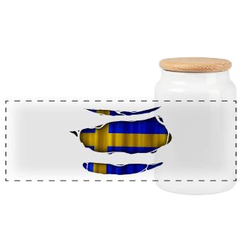 Suède Drapeau Ripped 017 - Boîte à biscuits avec couvercle en bois - blanc - Devant