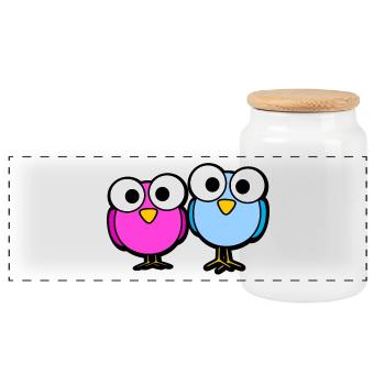 Oiseaux Glubschaugen Cartoon doux - Boîte à biscuits avec couvercle en bois - blanc - Devant