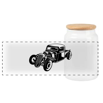 Hot Rod / Rat Rod 08_white - Panoramic Cookie Jar with Wooden Lid - white - Front