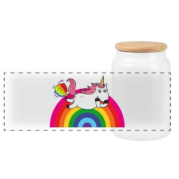 Farting unicorn rainbow - Panoramic Cookie Jar with Wooden Lid - white - Front
