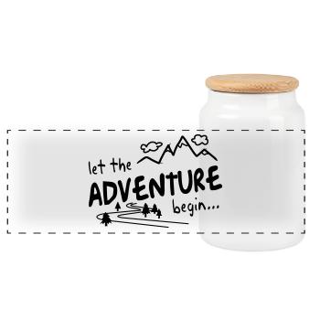 Let the Adventure begin - Panorama Keksdose mit Holzdeckel - Weiß - Vorne