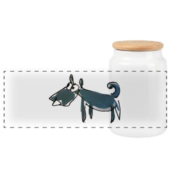 Dog drawing - Panoramic Cookie Jar with Wooden Lid - white - Front